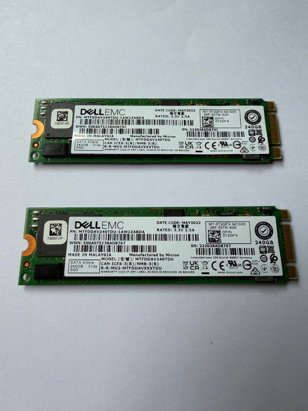 DELL MTFDDAV240TCB 2x 240GB 480GB M.2 2280 6Gbps BOSS SSD SERVER POWEREDGE TC2RP