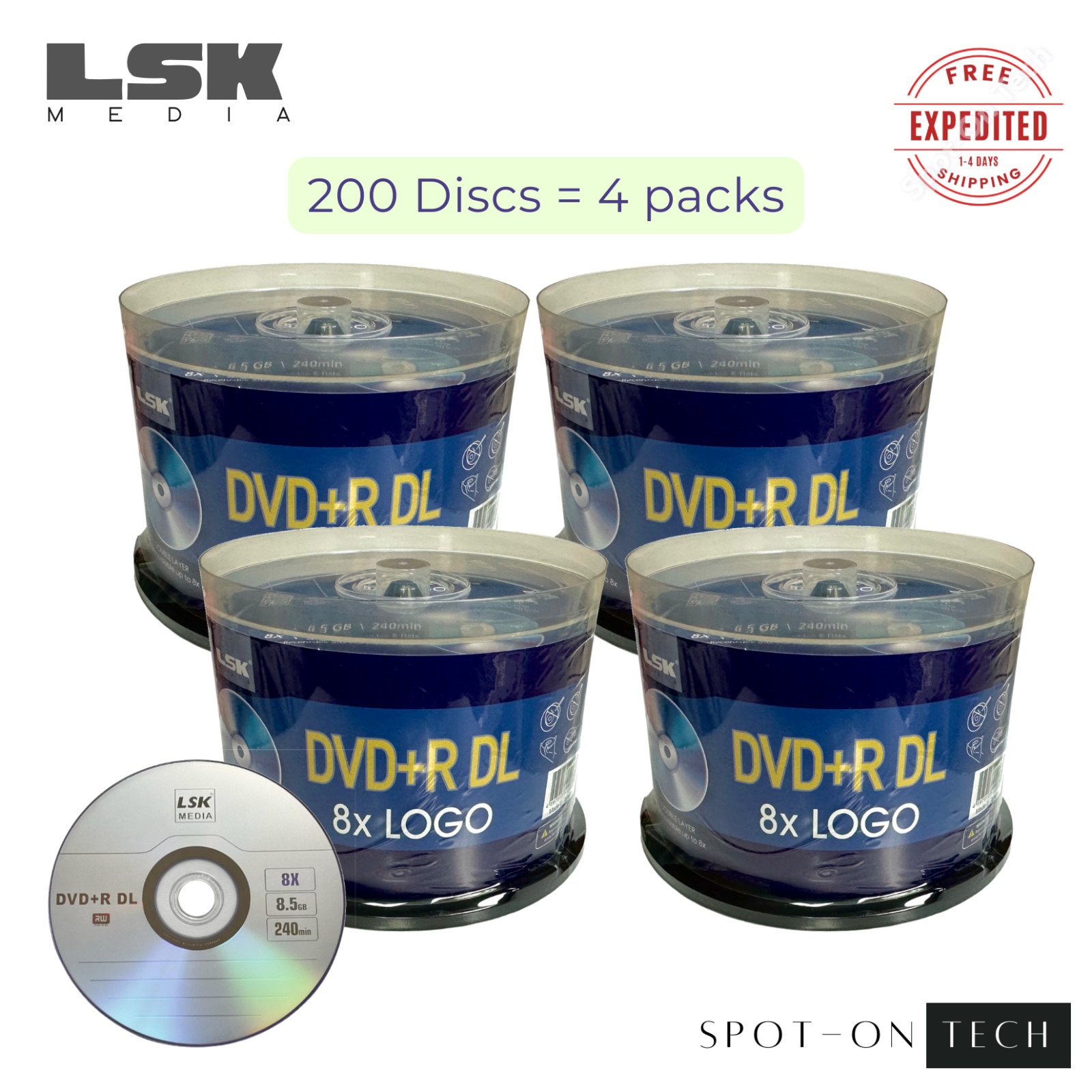 200 LSK DVD DVD+R DL 8x Dual Double Layer Logo 8.5GB 240Min - Dup hp Grade A