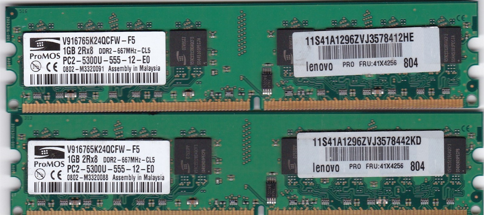 2GB 2x1GB PC2-5300 DDR2-667 ProMOS V916765K24QCFW-F5 MEMORY KIT Lenovo 41X4256
