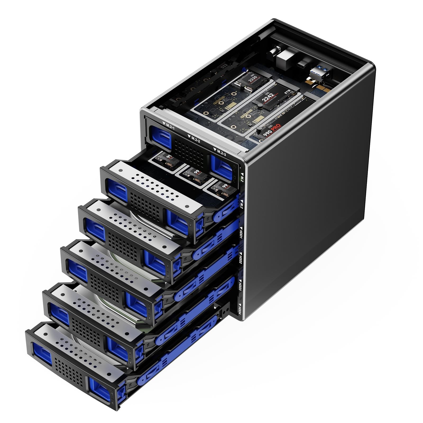 CENMATE Hybrid 4*2.5/3.5" SATA HDD/SSD+6* M / B+M Key M.2 NVMe 10 bay, Black
