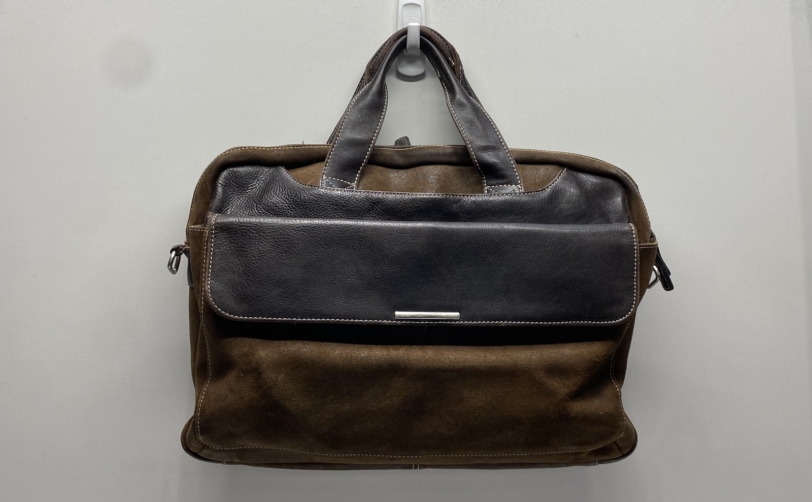 Pelle Studio Dark Brown Leather Suede Laptop Briefcase Messenger Bag 19"