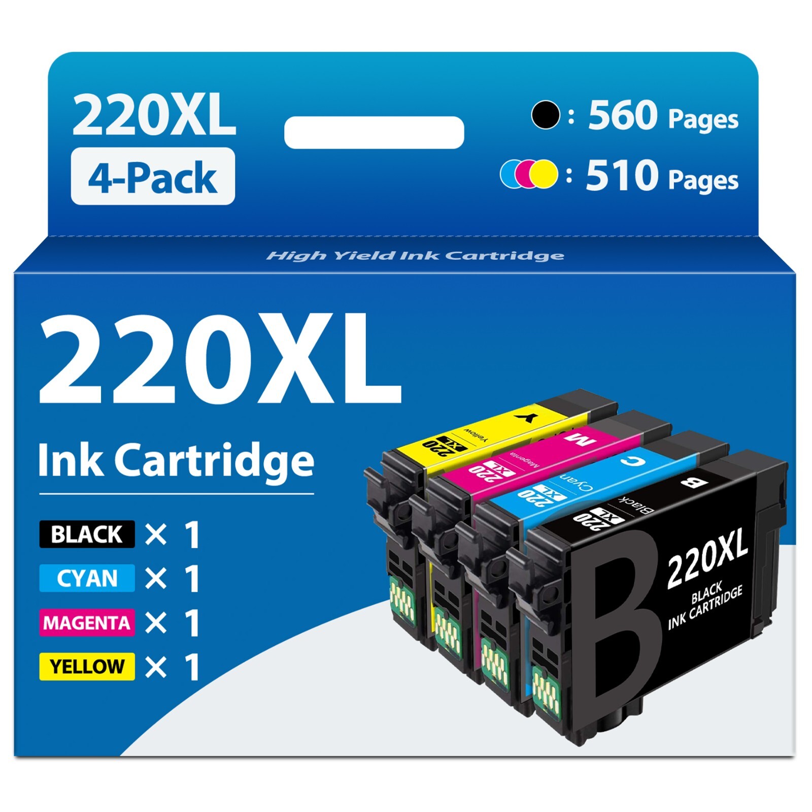 220XL Ink Cartridge Replacement for Epson WF-2750 WF-2660 XP-320 (4PK, BK/C/M/Y)