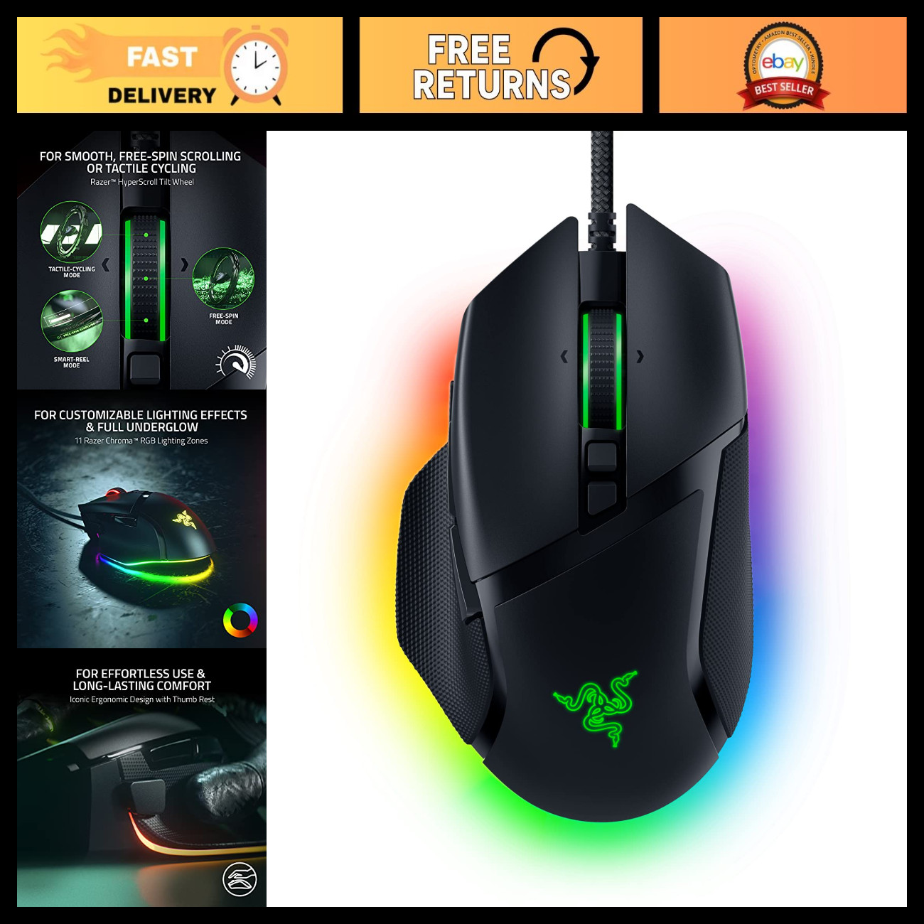 Customizable RGB Ergonomic Wired Gaming Mouse - High Precision, Comfortable Grip