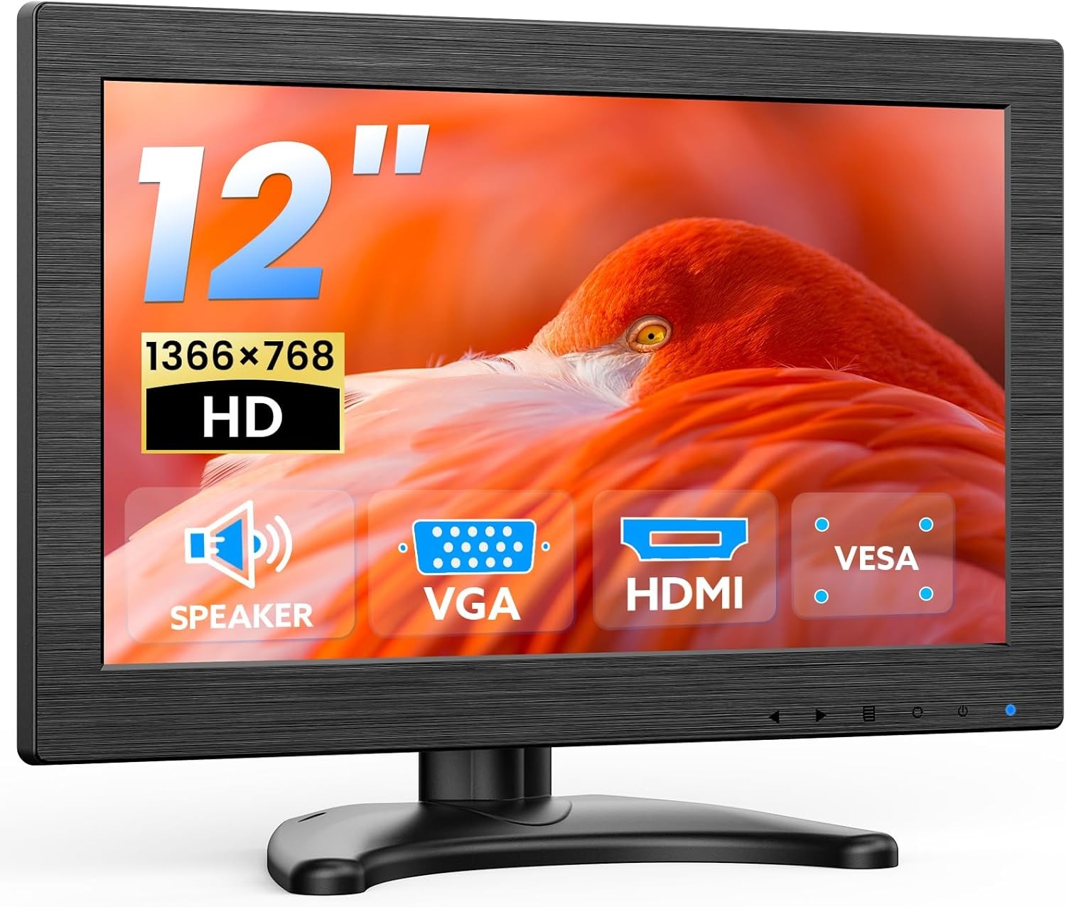 12-inch Small Monitor 1366x768 HD Mini LED Screen HDMI VGA Inputs Video Monitors