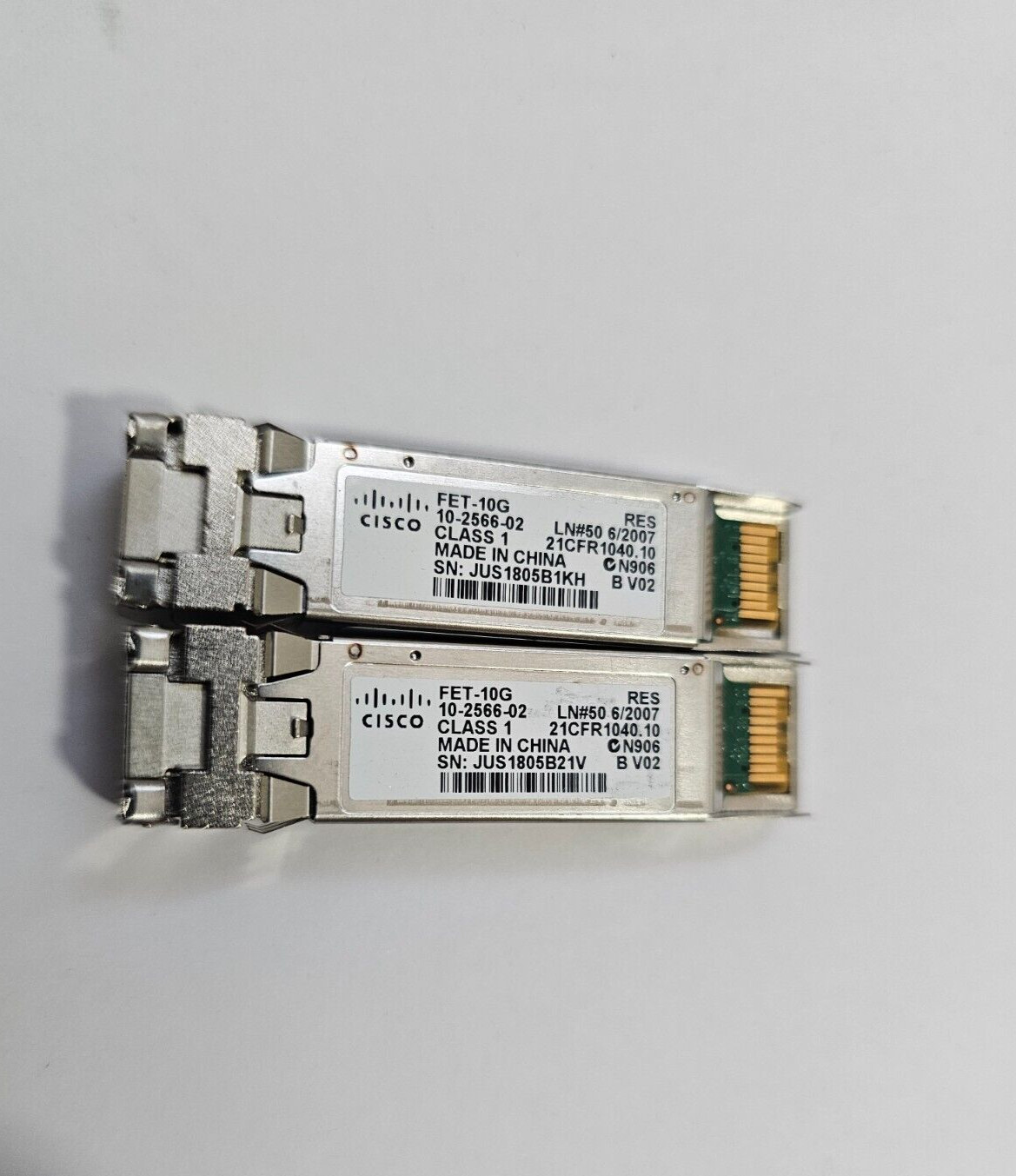 Cisco FET-10G (Lot of 2 - Pair) 10GB BASE-SR 850nm MMF LC SFP+ Transceivers