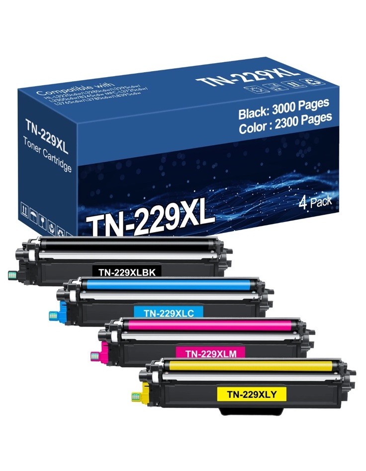 TN229XL 4Pk High Yield Color Toner Cartridge WITH CHIP for Brother HL-L3295CDW