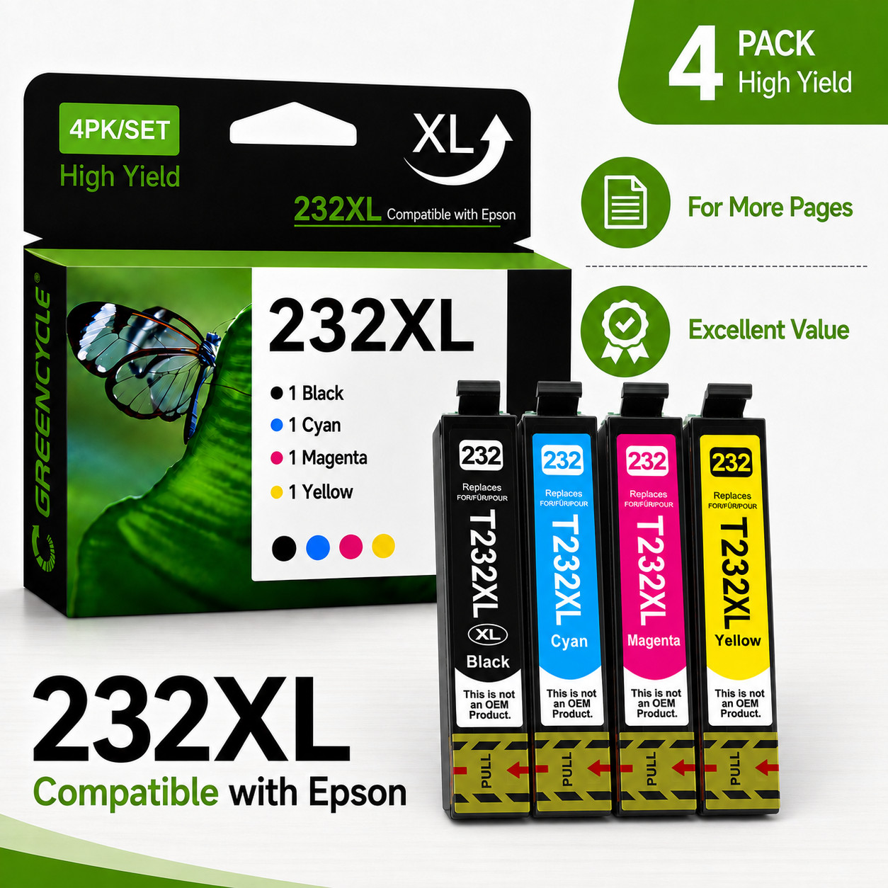 4PK 232XL Replacement Ink Cartridges for Epson XP-4200 XP-4205 WF-2930 WF-2950