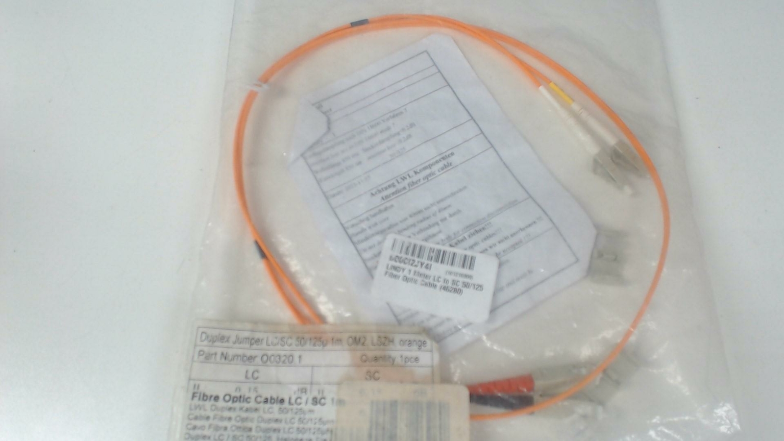 Fiber Optic Cable LC to SC 50/125 Lindy 1 Meter 