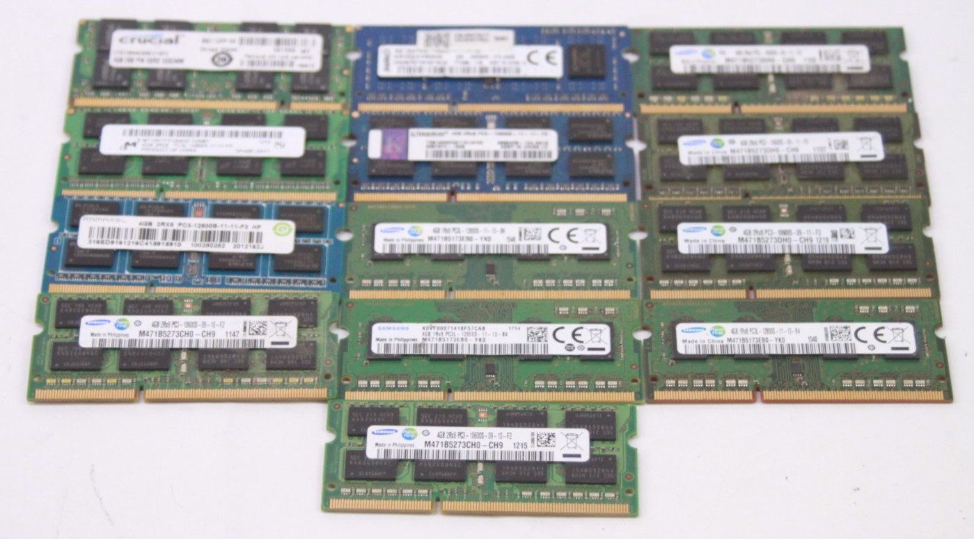 Lot of 13 Mixed Brand & Speed 4gb Laptop So-Dimm Memory
