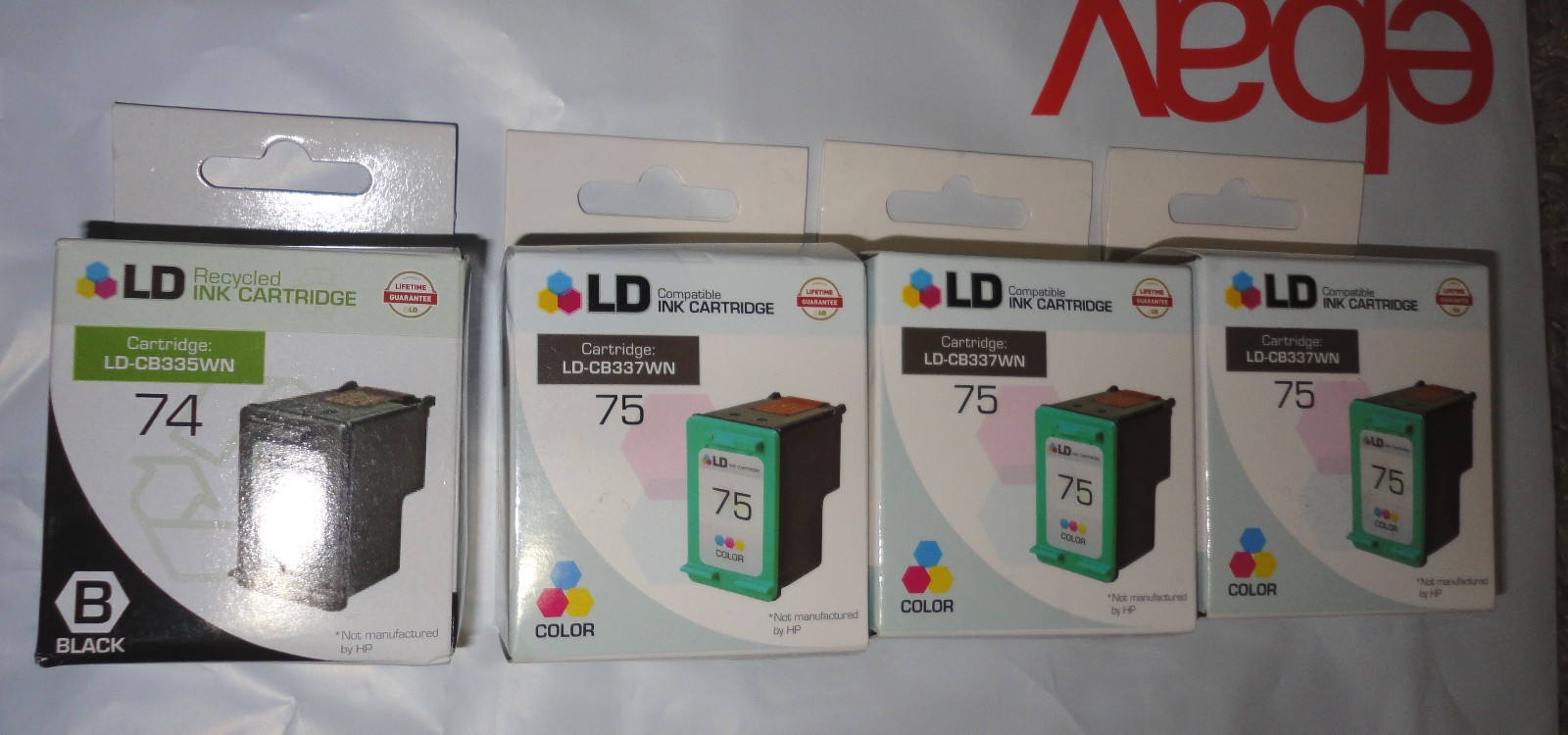 LD LOT Of 4 HP 74 BLACK & 75 TRI-COLOR Ink CARTRIDGES~Combo Pack, CC659FN~2018