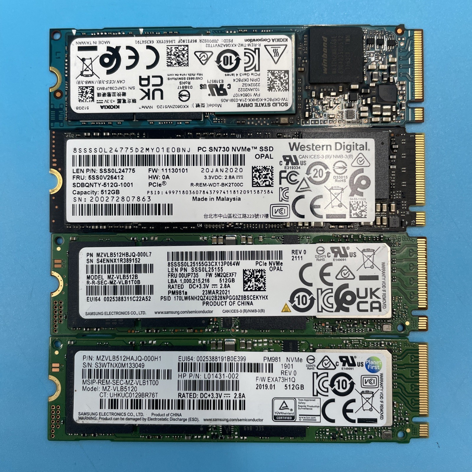(LOT OF 4) *MIXED BRANDS* 512GB M.2 SSD NVMe 80mm 2280 Solid State Drives