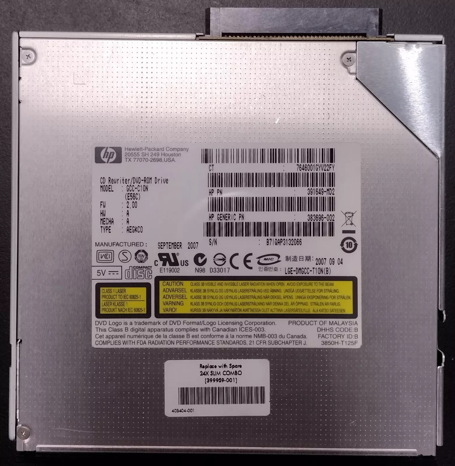HP DL360 DL385 DL580 ML570 DL785 GCC-4244N DVD/CDRW 399959-001