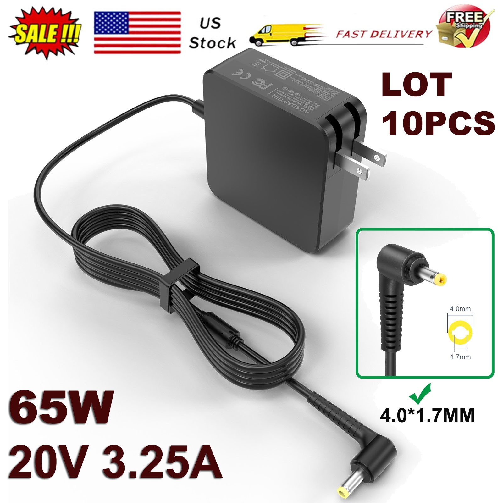 Lot 5/10/20/30/50x 65W Laptop Charger ADLX65CCGU2A AC Adapter for Lenovo IdeaPad