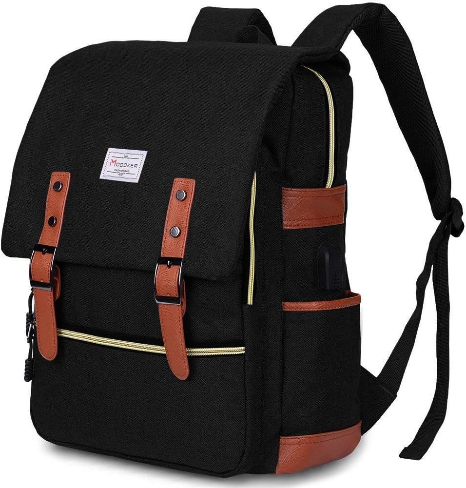 Modoker Vintage Laptop Backpack USB Fits 15.6 Inch Notebook Black B076J9HN18