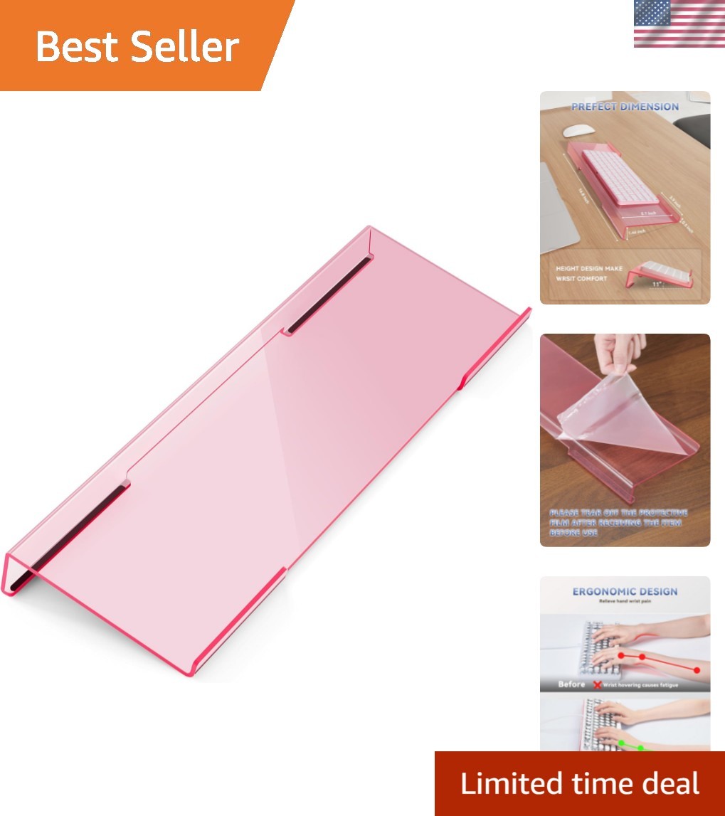 Ergonomic Computer Keyboard Stand for Desktop Clear Pink, Keyboard Tilted Ele...