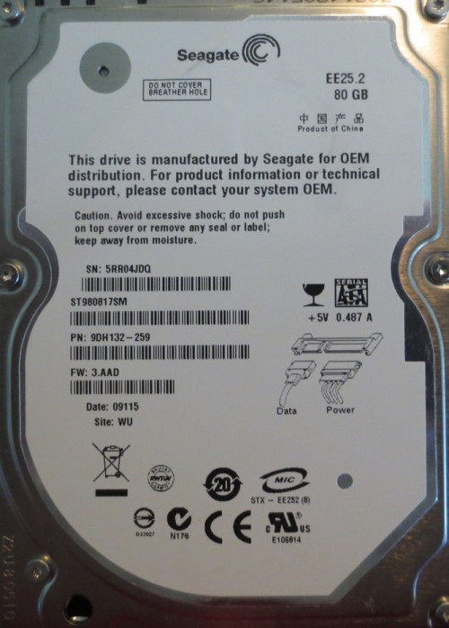 ST980817SM 9DH132-259 FW:3.AAD WU 80gb  Sata Laptop Drive