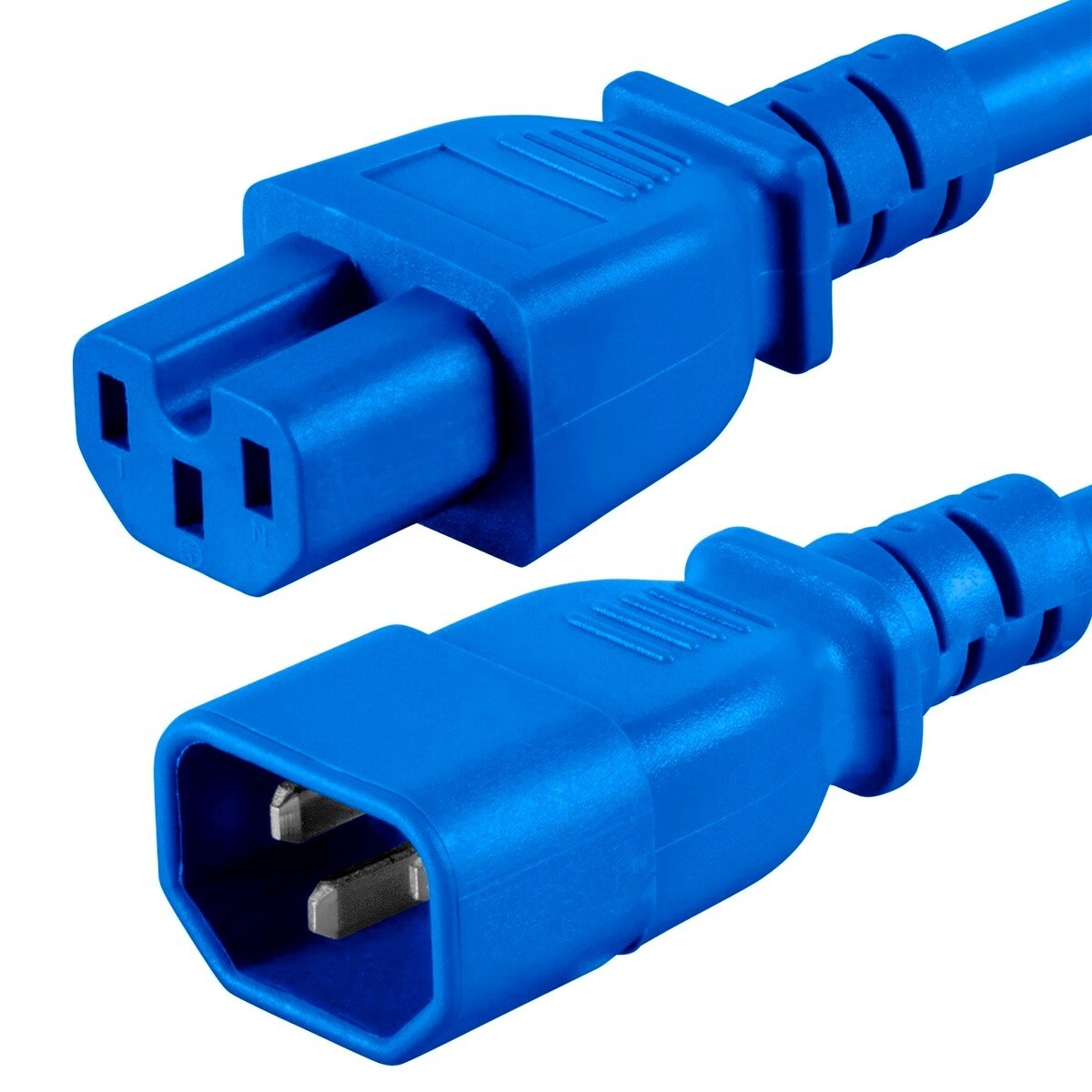 2FT IEC 320 C14 To C15 Power Extension Cord Cable 15A SJT 14AWG PDU UPS Blue