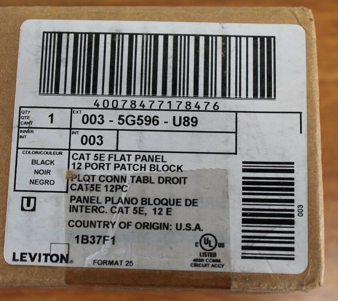 Leviton - 003-5G596-U89 - CAT 5E Flat Panel 12-Port Patch Block - Black - NEW 