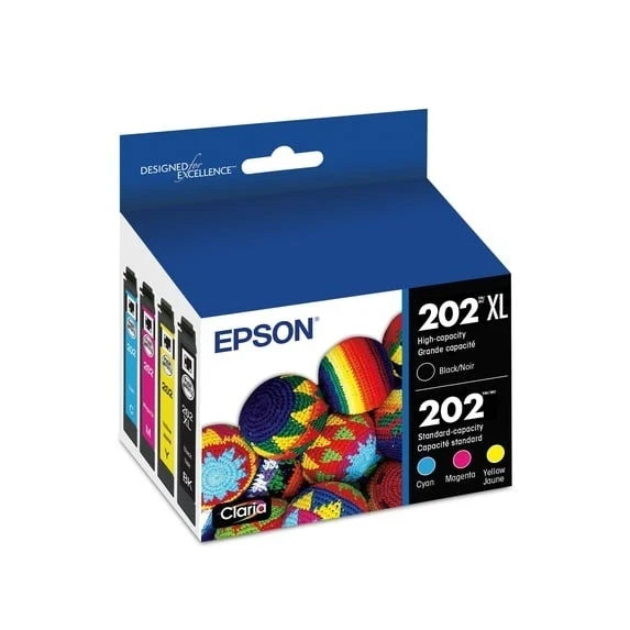 Epson 202XL Black 202 Cyan Yellow Ink Set T202XL-BCS C/M/Y/XLK 4-Pack