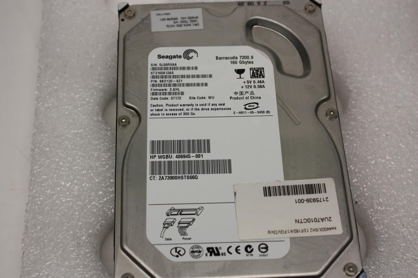 HP / Seagate 406945-001 2175939-001 ST3160812AS 160GB 7200 8MB  SATA 3.0GB/S