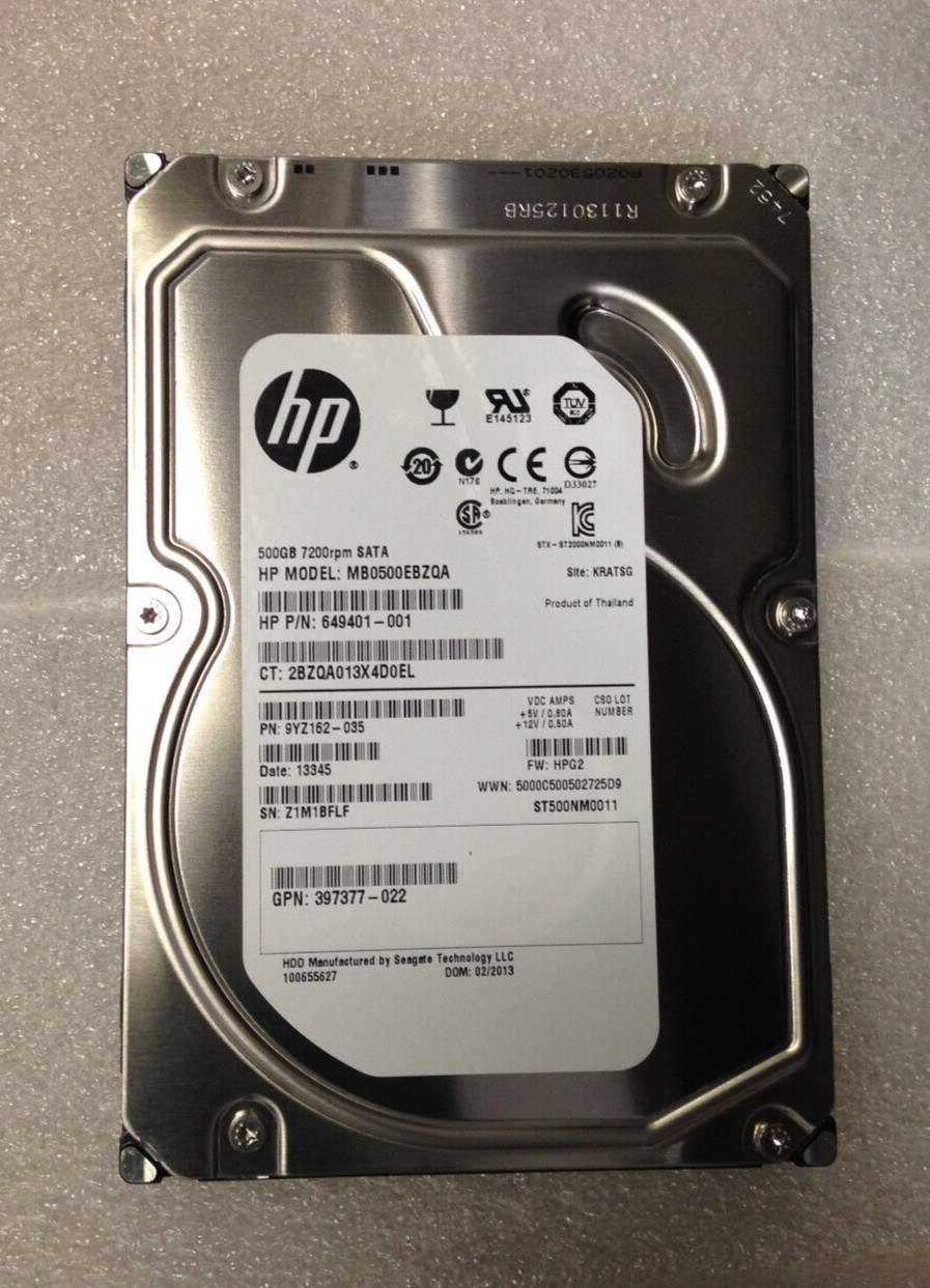 HP 649401-001 MB0500EBZQA 9YZ162-035 ST500NM0011 500GB 7200RPM SATA H.D USED