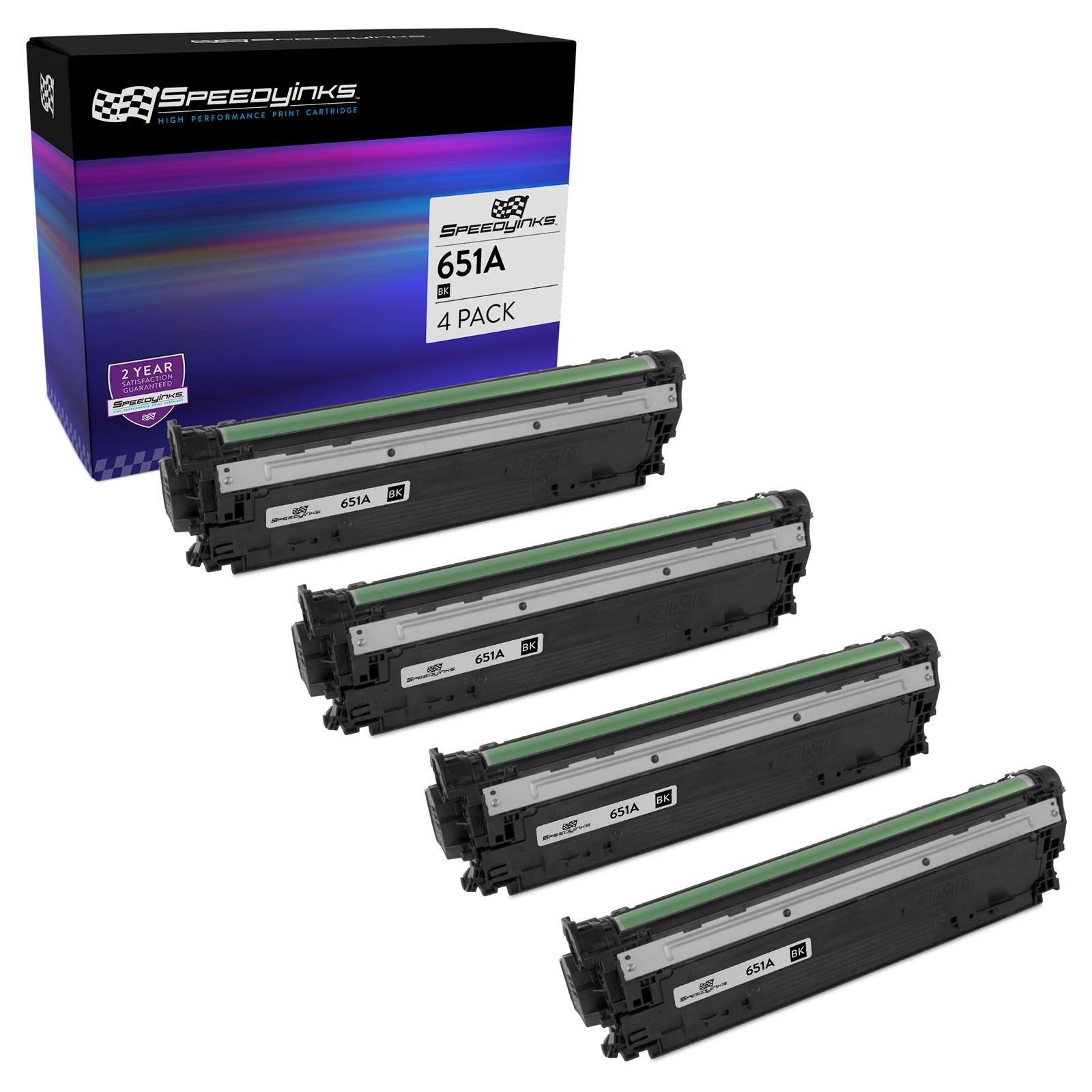 4PK Reman Toner Cartridge for HP 651A Black, CE340A 13,500* Page Yield
