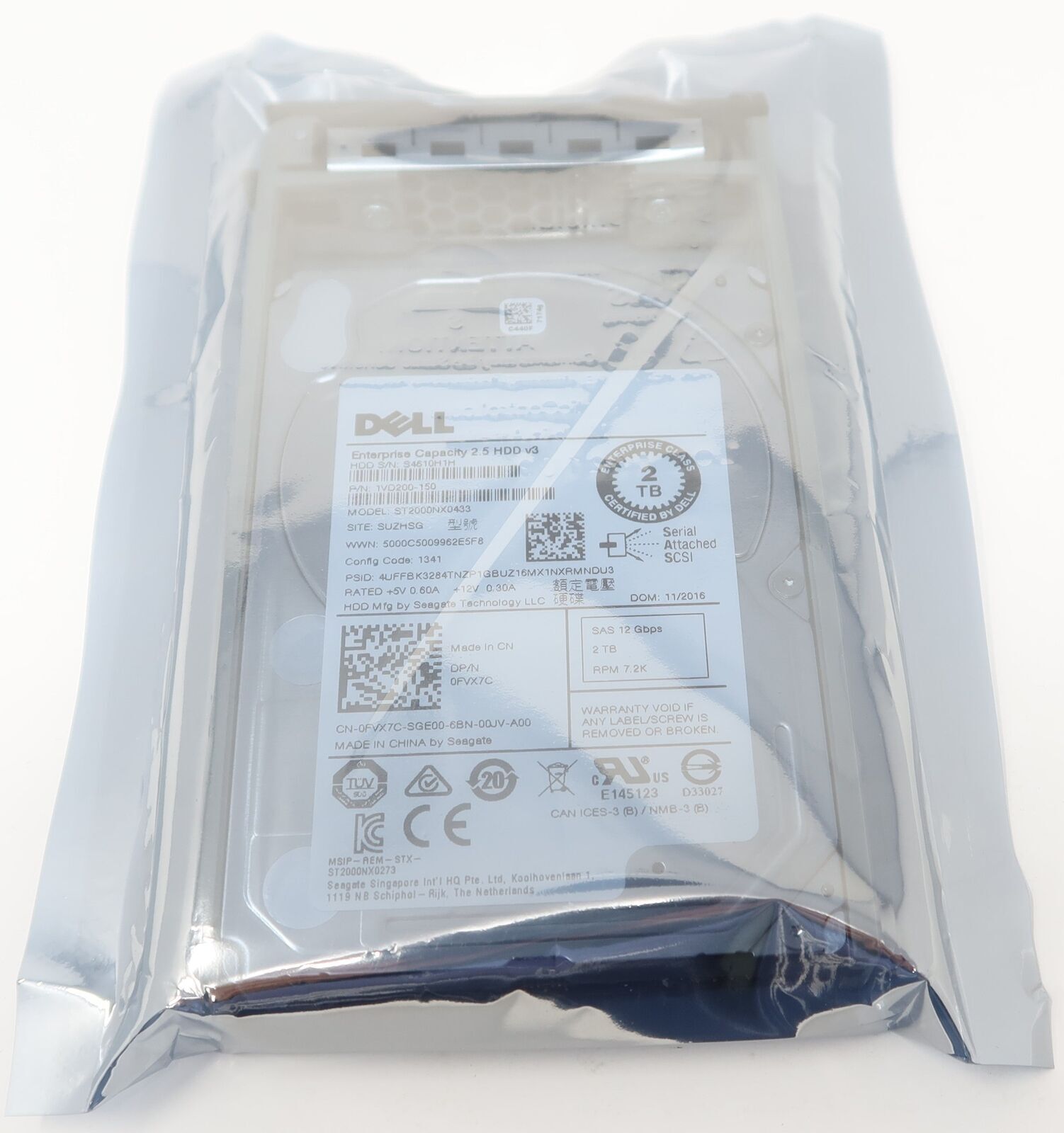 FVX7C ST2000NX0433 Dell 2TB 7.2K 12G 2.5" SAS Hdd for R620 R630 R710 R730 R830