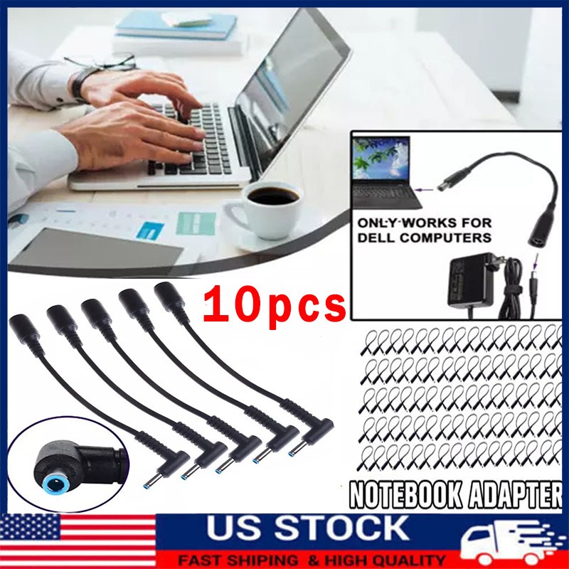 10PCS Power Charger Converter Adapter Cable 7.4mm To 4.5mm For HP Blue Small Tip