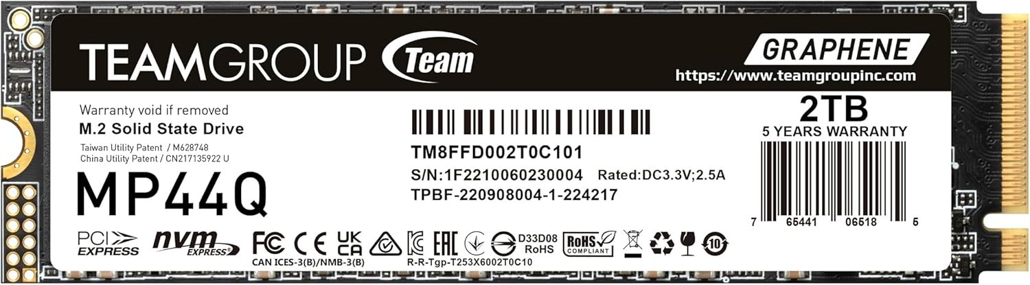 TEAMGROUP MP44Q 2TB SLC Cache Gen 4x4 M.2 2280 PCIe 4.0 w/NVMe SSD