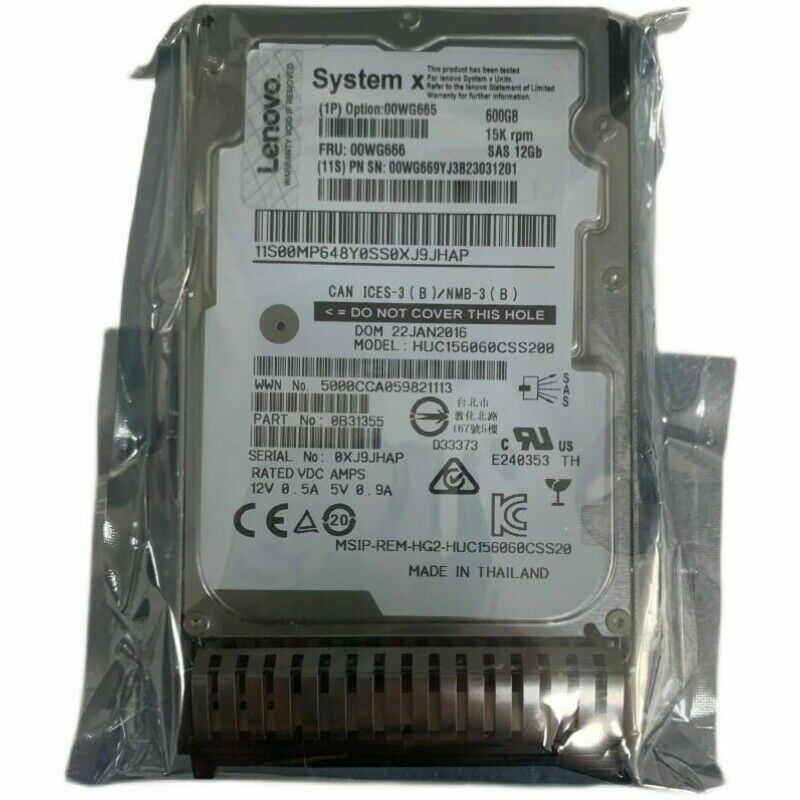 00WG665 00WG666 00WG669 IBM 600 GB 15K 12GBPS SAS 2.5" Internal Hard Drive