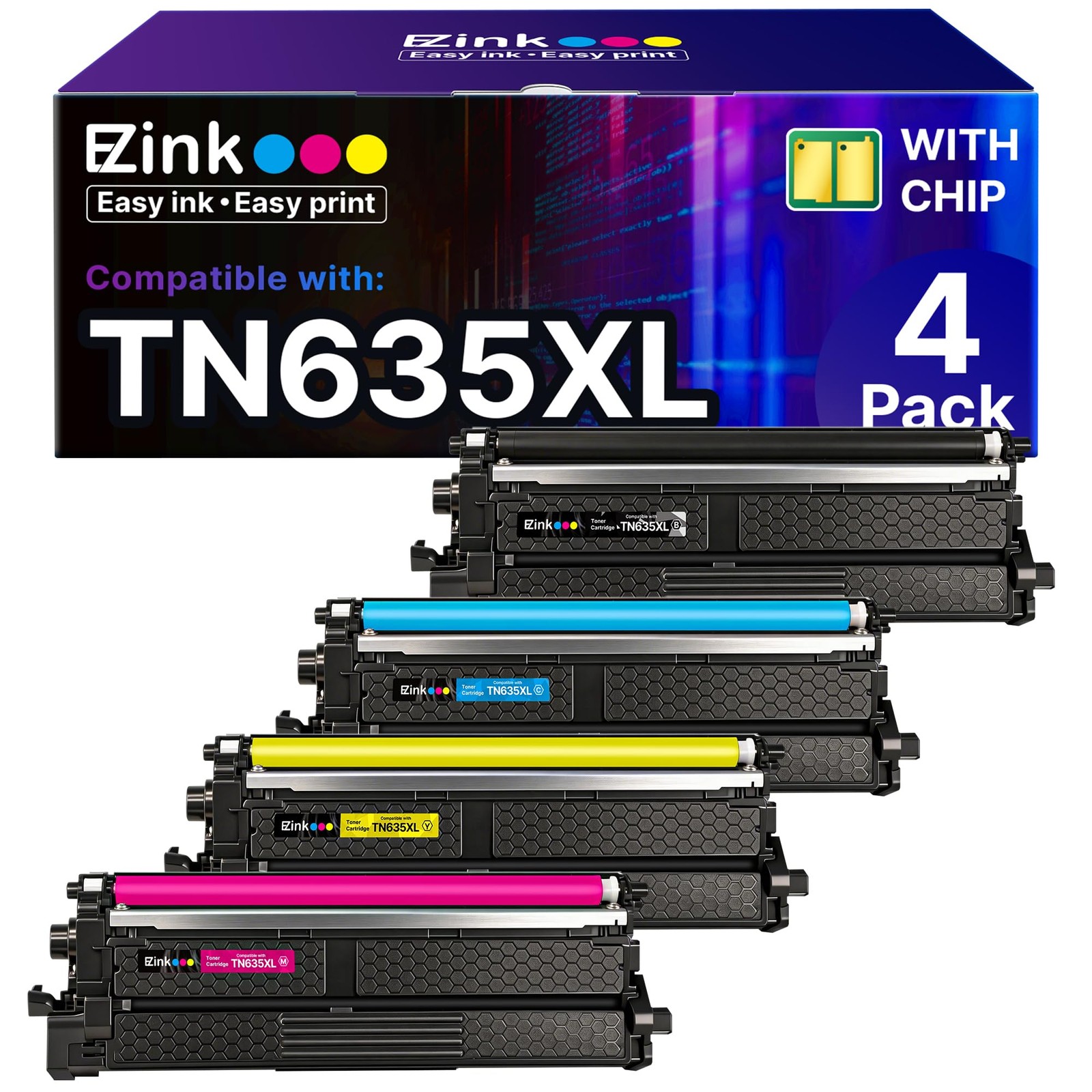 New 4 Pack TN635XL High Yield Toner Cartridges for Brother TN635 TN635XL