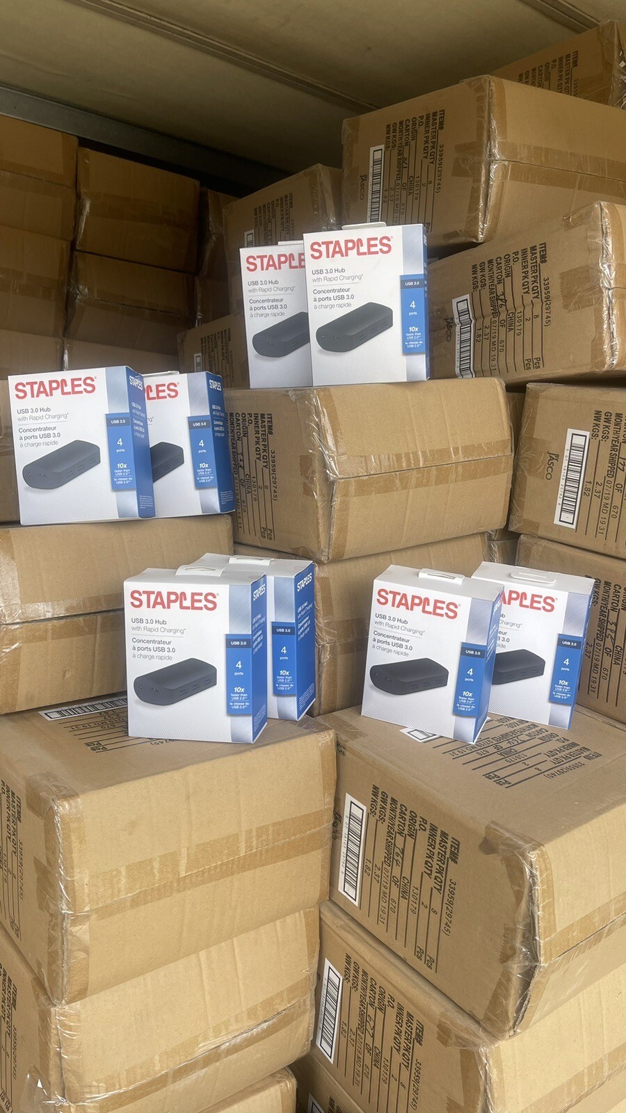 Bulk Case Of 8 New 4-Port USB 3.0 Hub W/ Rapid Charging NEW Case Of 8 Total. FS