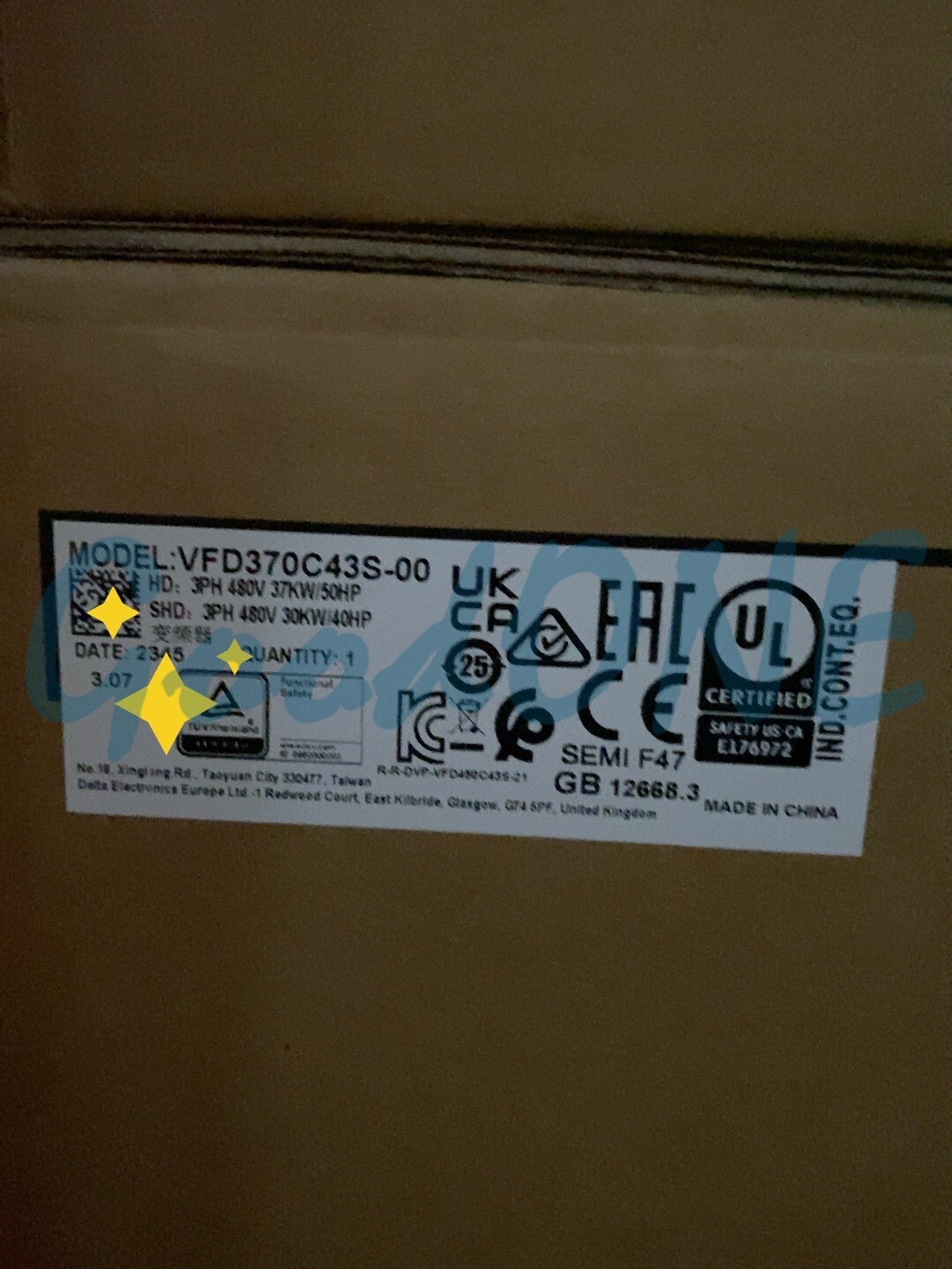 1PC NEW Delta VFD370C43S-00 3PH 37KW INVERTER