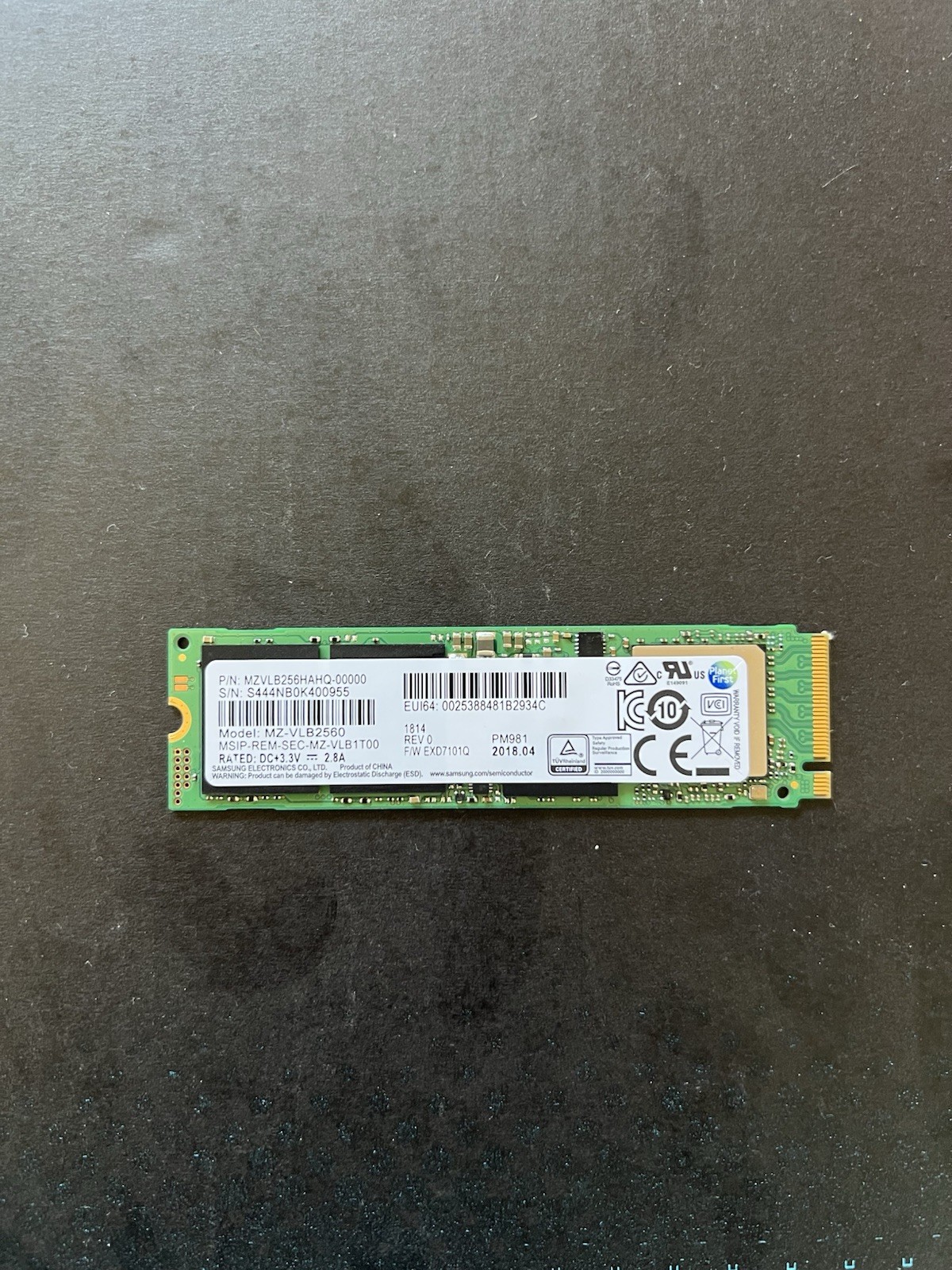 Samsung MZ-VLB2560 NVMe 256GB M.2 PCIe PM981 SSD, Tested Good, Formatted