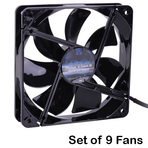 Phobya G-Silent 120mm 1600 RPM PC Computer Case Fans -  9 Fan Set