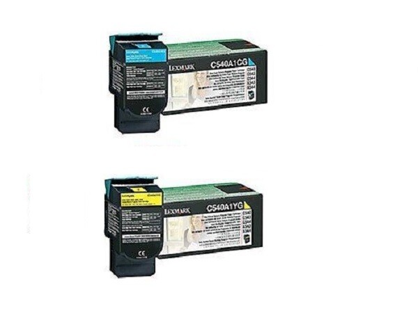 2 GENUINE FACTORY SEALED C540A1YG Yellow C540A1CG Cyan LEXMARK TONERS