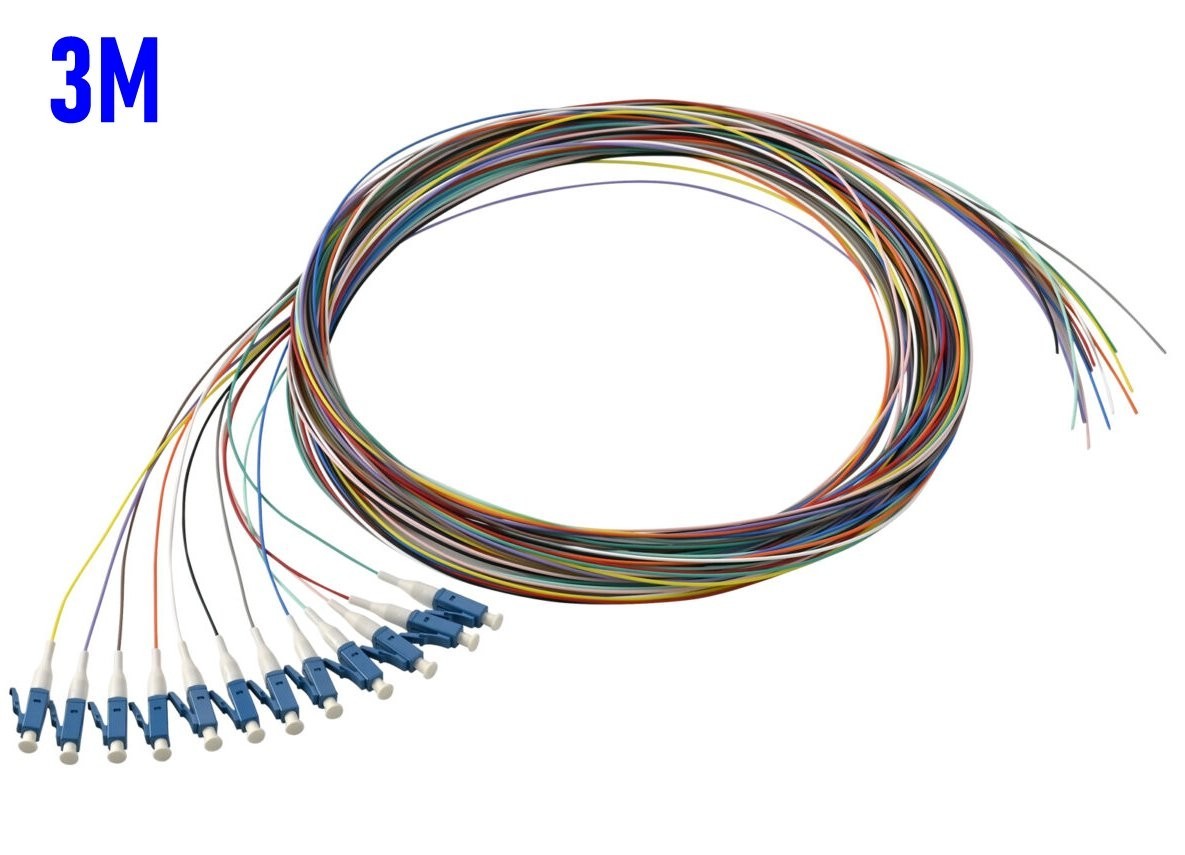 3M 12-Color Pigtail LC-UPC Single Mode Fiber Optic Cable OFNR Non-Jacket 10-Feet