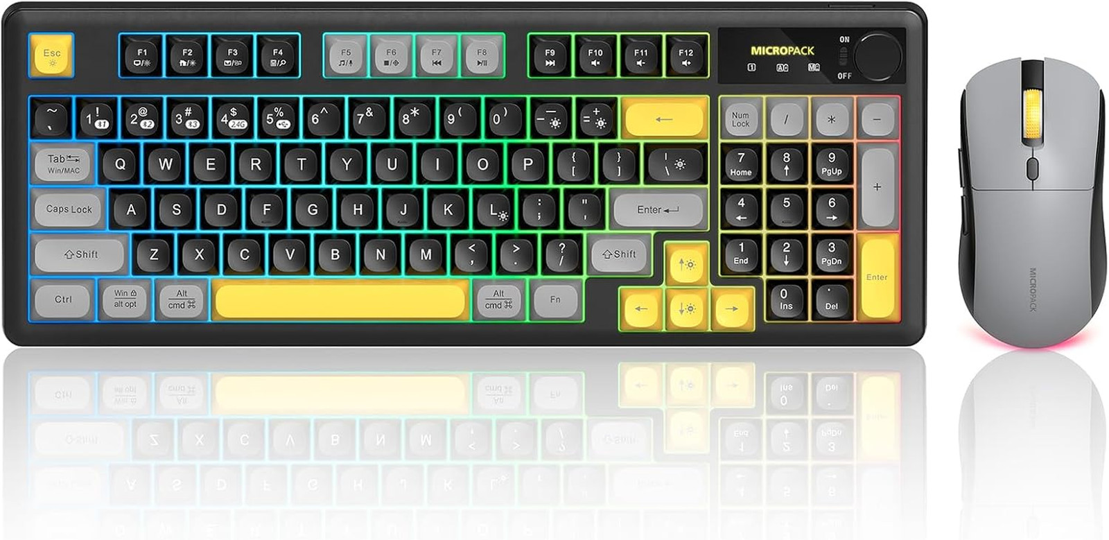 combo teclado y mouse inalambrico crema con teclado numerico rgb recargable