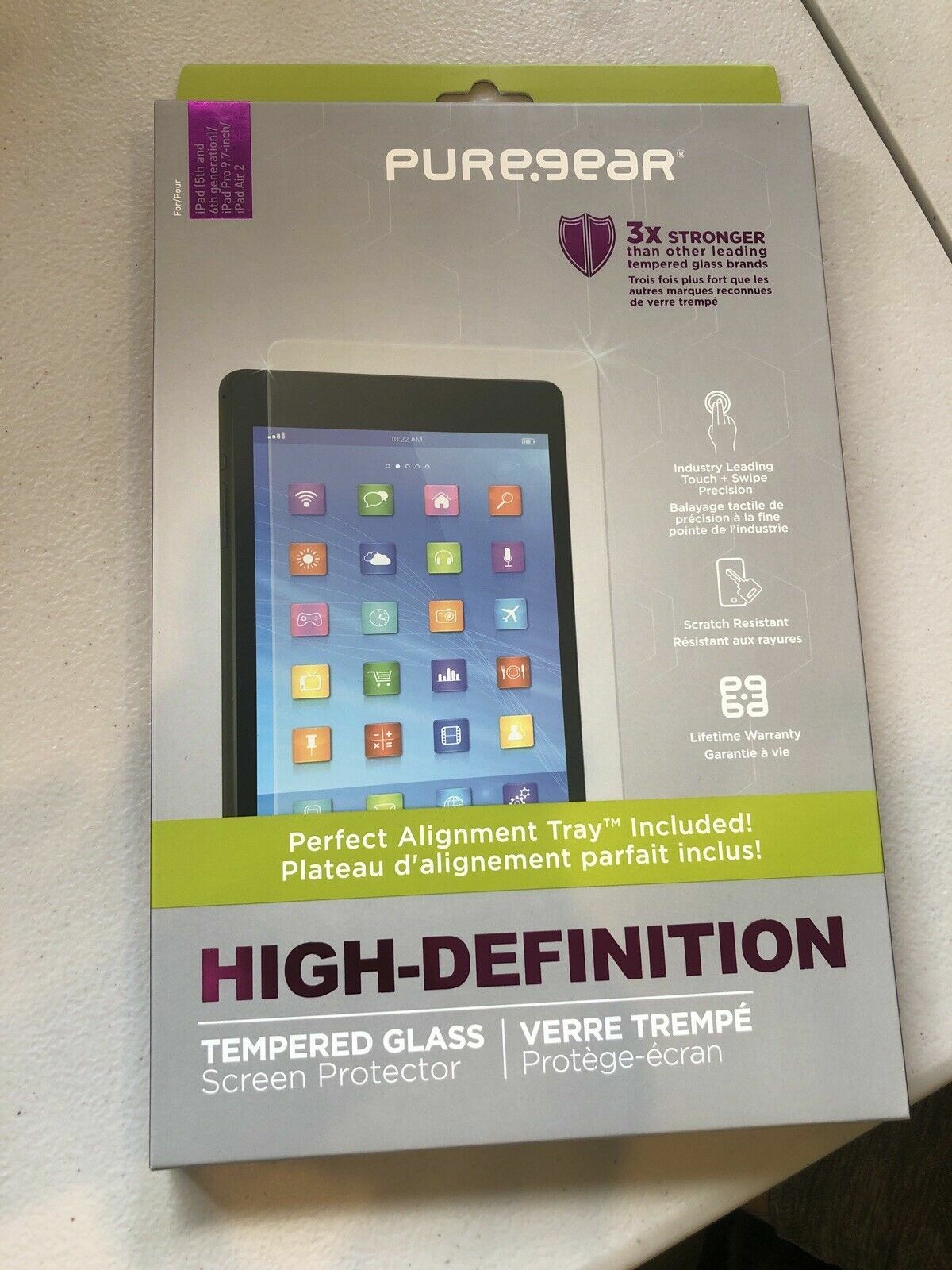 PureGear HD Tempered Glass w/ Alignment Tray Apple iPad 5th/6thGen/Pro 9.7"/Air2