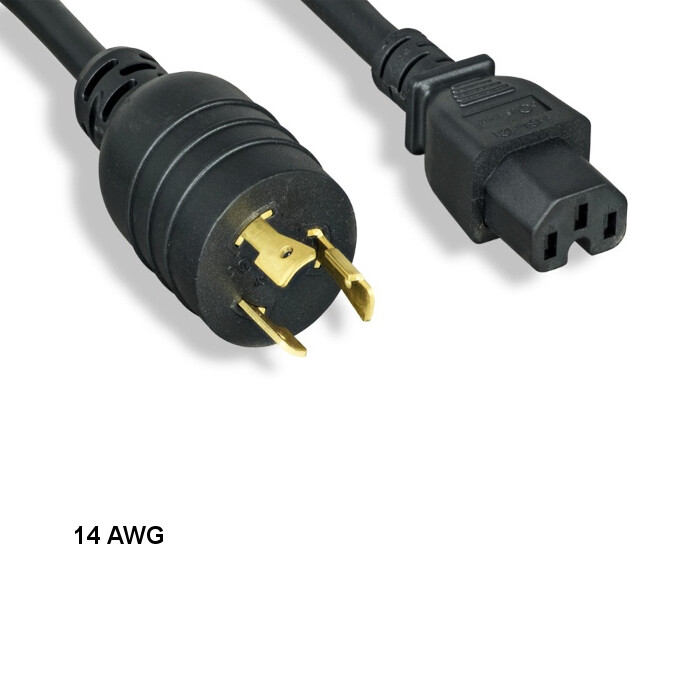 LOT10 15ft 14AWG Power Cable NEMA L6-20P to IEC-603203 C15 15A/250V SJT Lock