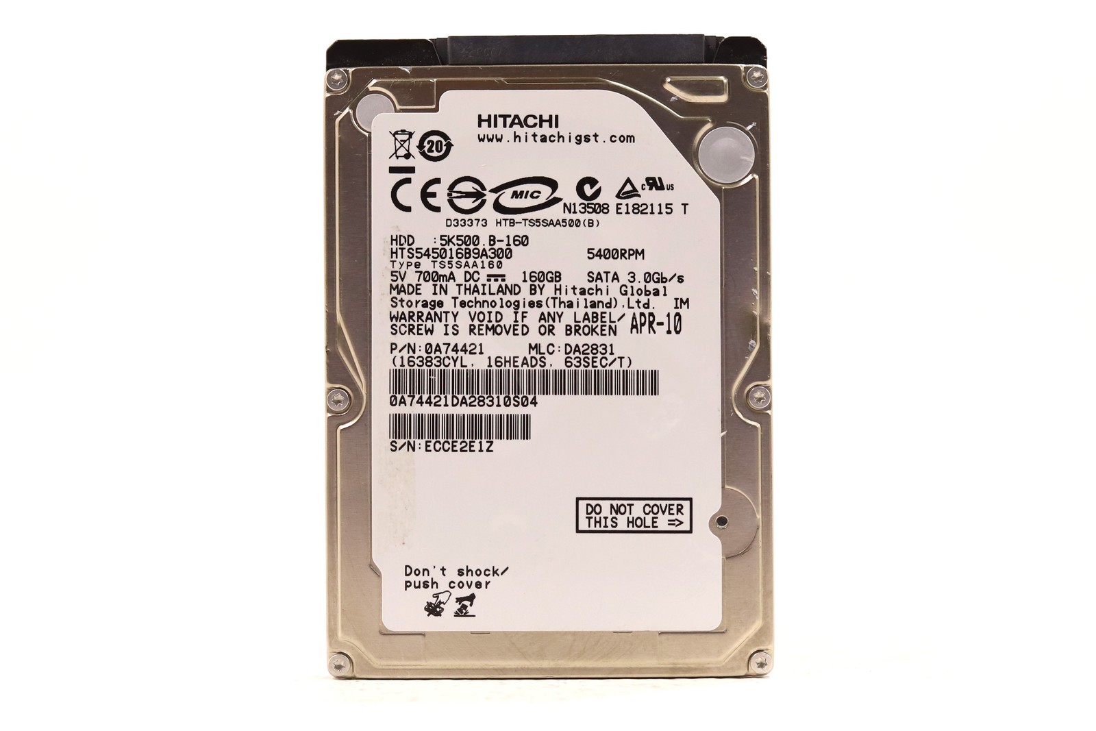Hitachi HTS545016B9A300 160GB 2.5" 3.Gb/s 5.4K RPM SATA Hard Drive P/N: 0A74421