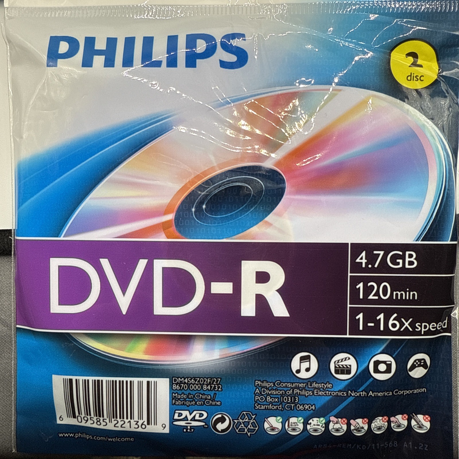 Philips Dvd- R 2 Pack Disc 4.7 GB 120 Min 1-16x Speed Lot of 6  New