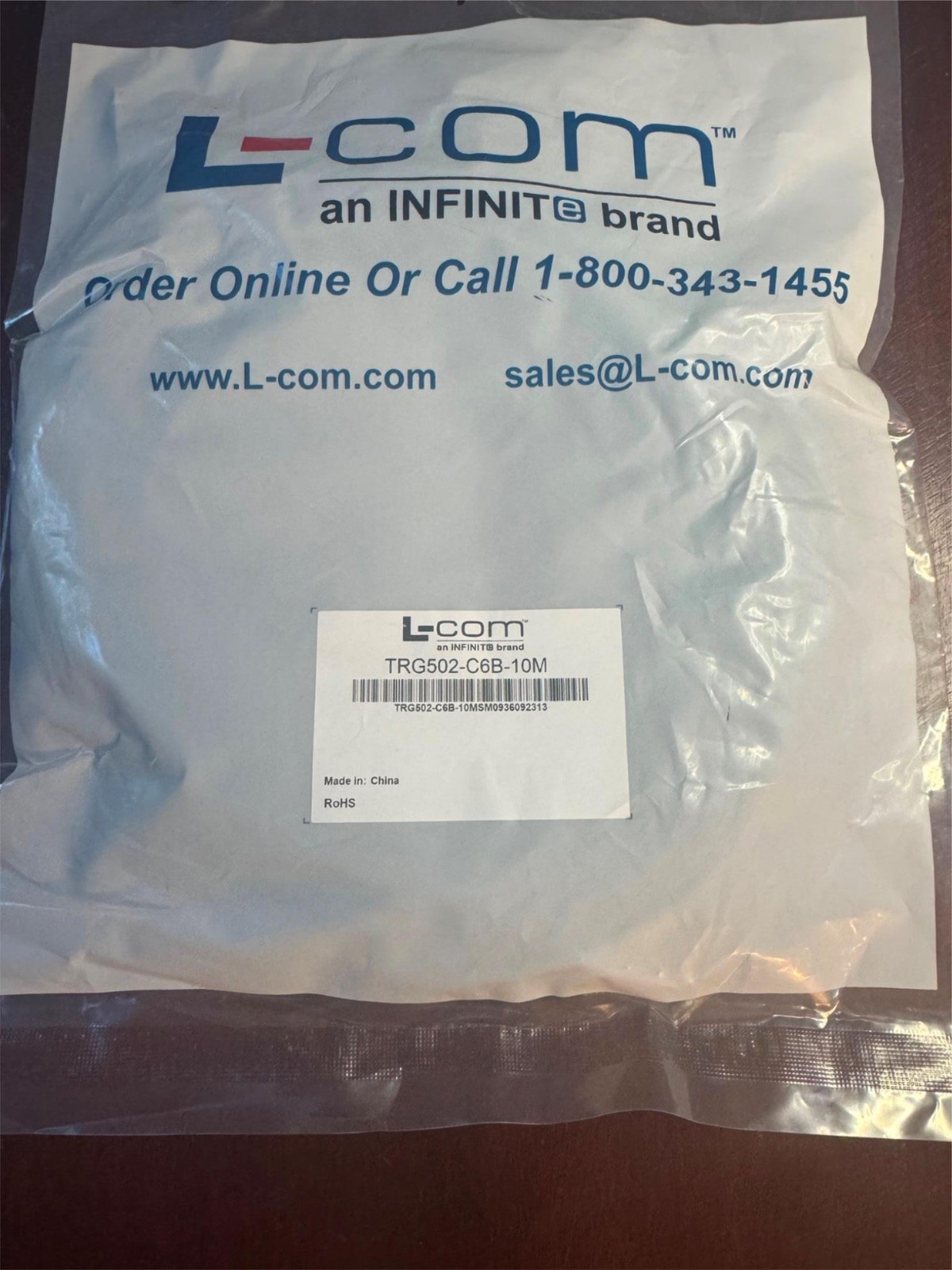 L-Com TRG502-C6B-10M M12 D-Code Ethernet Cable 10M IP67 4-Pin Sensor Cable
