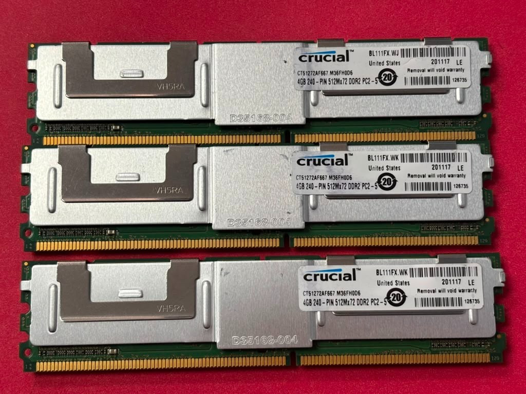 🍊Crucial 12GB (3x4GB) DDR2 PC2 RAM MEMORY CT51272AF667.M36FH0D6