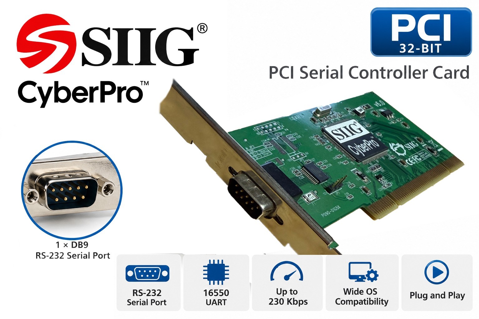 SIIG CyberPro JJ-P01012-S6 PCI Serial RS-232 DB9 Card P090-01G5X v6.0