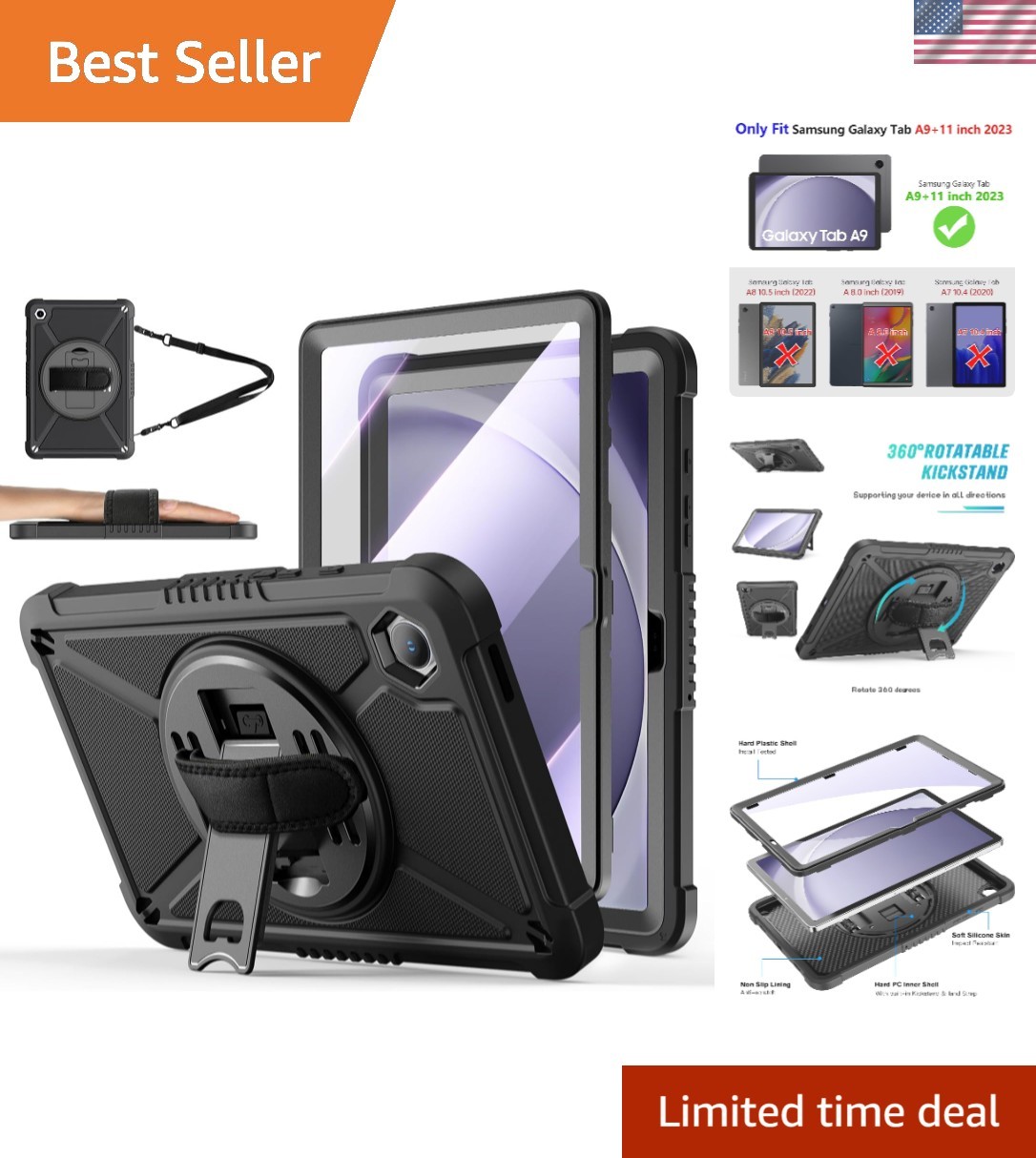 Shockproof Hard Duty Case with Screen Protector for Samsung Galaxy Tab A9+ 11...