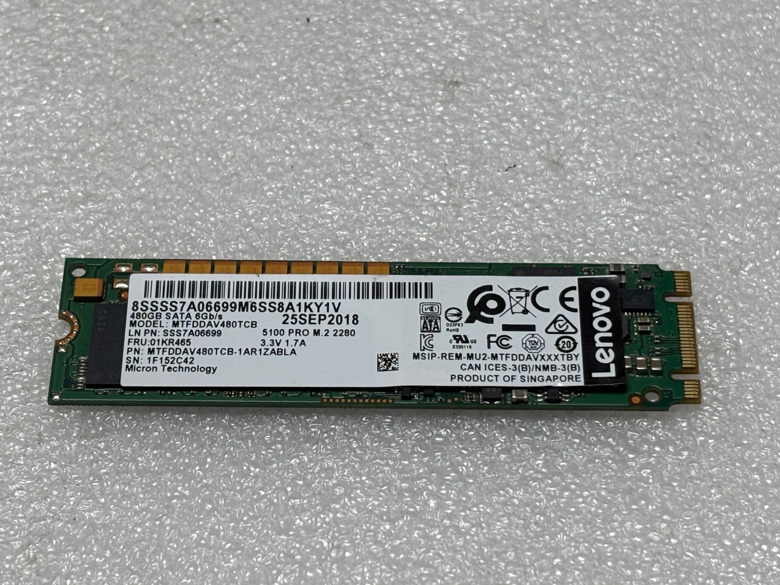 Lenovo Micron 480GB M.2 Solid State Drive MTFDDAV480TCB / 01KN512