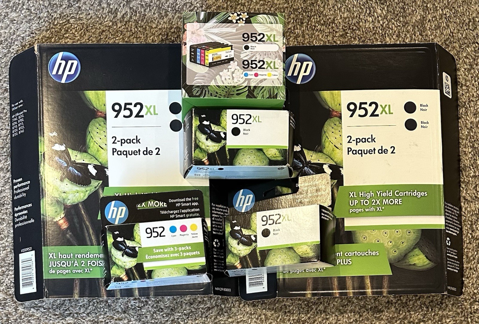 HP 952XL High-Yield Black/Cyan/Magenta/Yellow/ Ink Cartridges - New/Expired/Lot