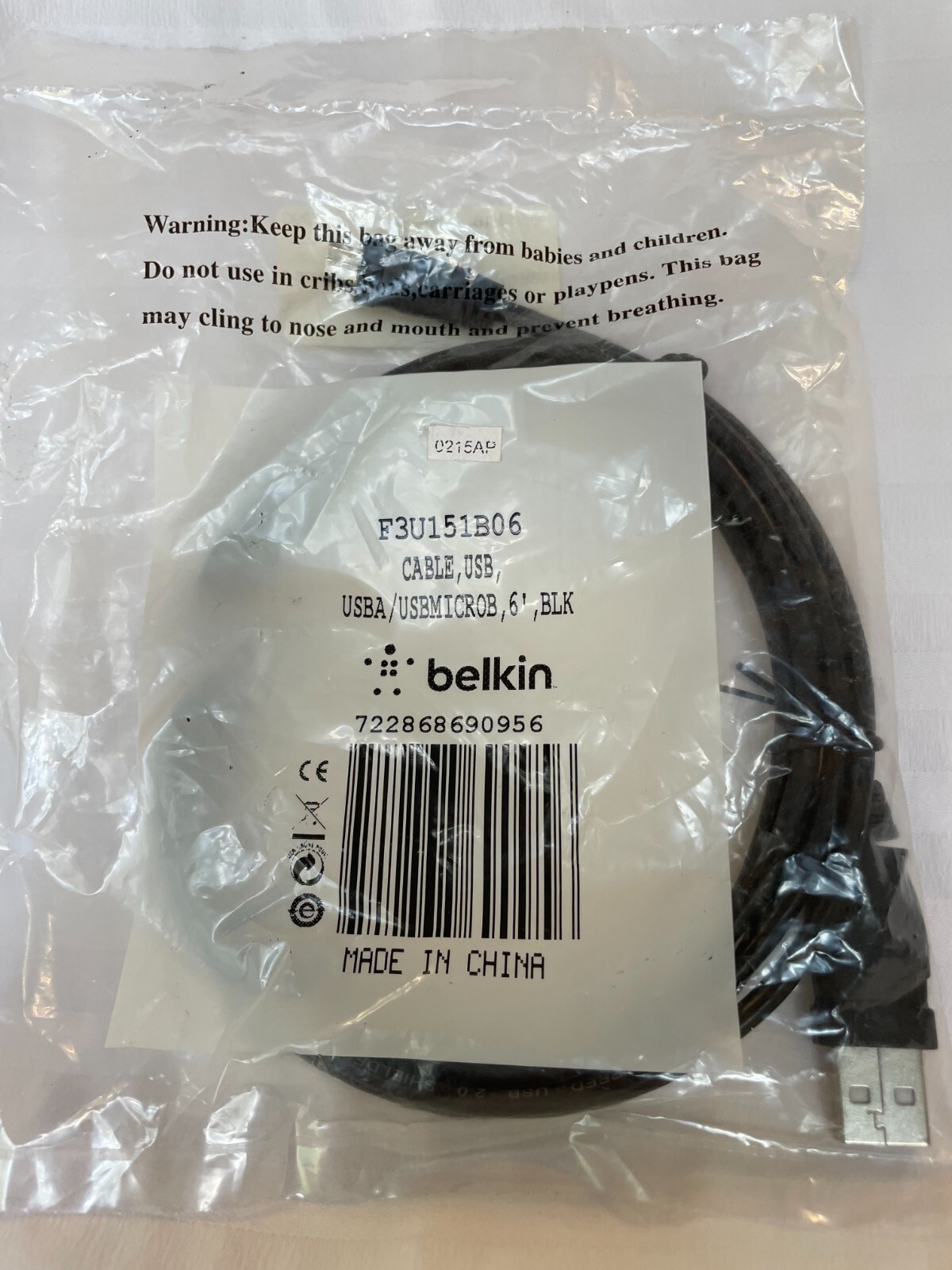 NEW belkin F3U15B06 Cable USB, USBMICROB 6', blk