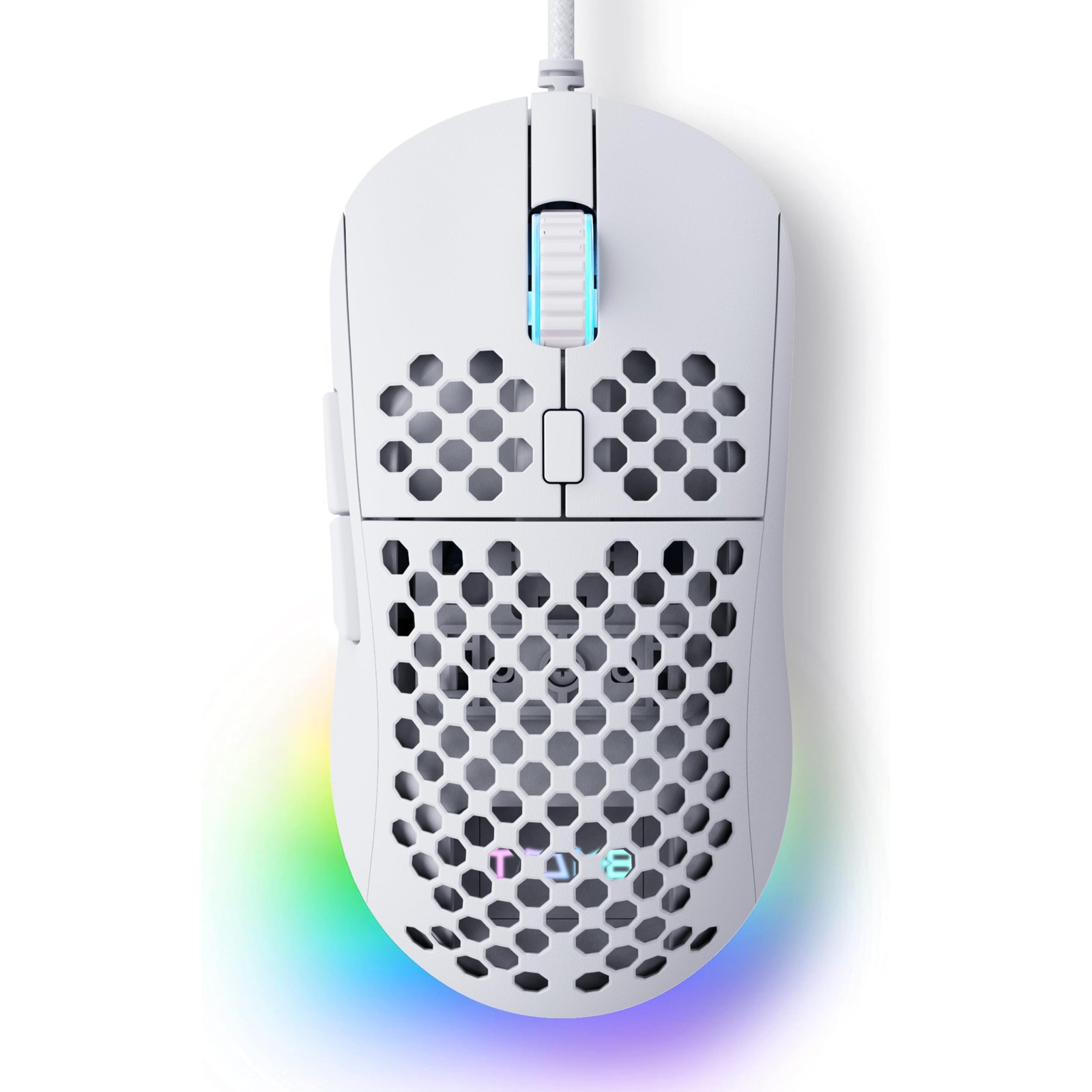 TMKB Falcon M1SE White Gaming Mouse, Wired, Lightweight Honeycomb, 12800DPI